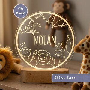 Safari LED Animal Lamp | Personalized Kids Night Light with Cute Animals